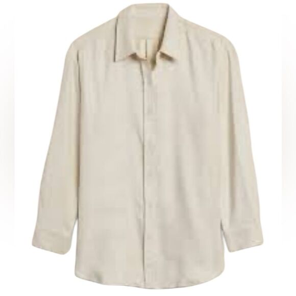 Banana Republic Factory Vegan Suede Button Up Shirt Women's Stone Ivory XL New - Picture 13 of 13